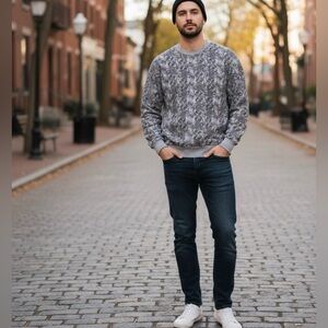 Hybrid Skulls Sweatshirt All Over Print AOP Large Grunge Skater Punk Horror y2k